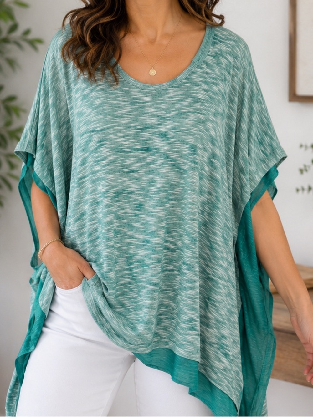 We The Free Oversized Tunic Top Green Space Dye Poncho M/L